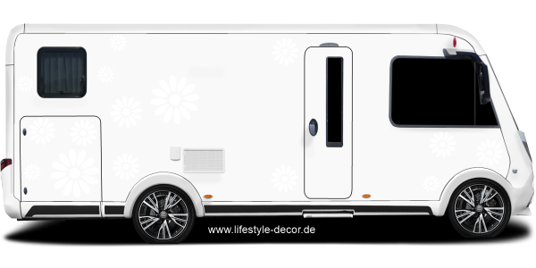 Preview: Blumenaufkleber Frühlingsblumen Preview: Blumenaufkleber-Fruehlingsblumen auf Heck von Wohnmobil oder Wohnwagen - Ansicht Farbauswahl