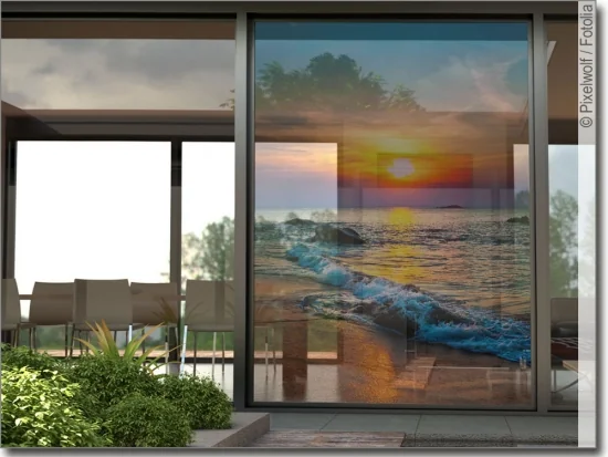 transparente Fotofolie für Glas mit Sonnenuntergang