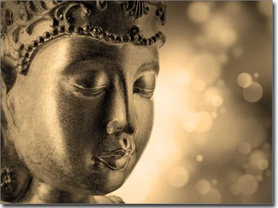 Glasposter mit Buddha in sepia