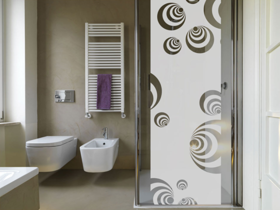 Preview: Glastür Milchglsasfolie Bälle auf Duschabtrennung