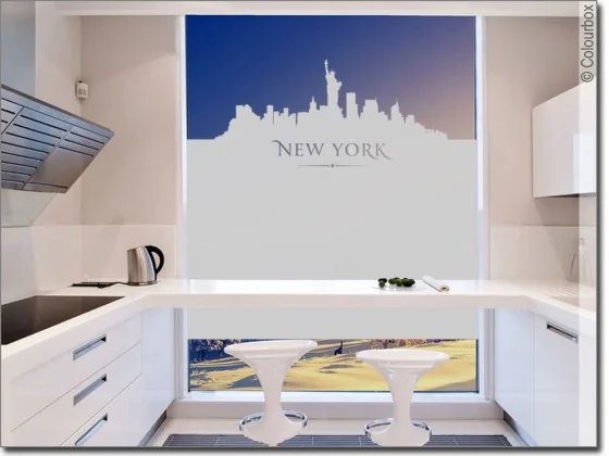 Milchglasfolie als Sichtschutz mit der Skyline von New York