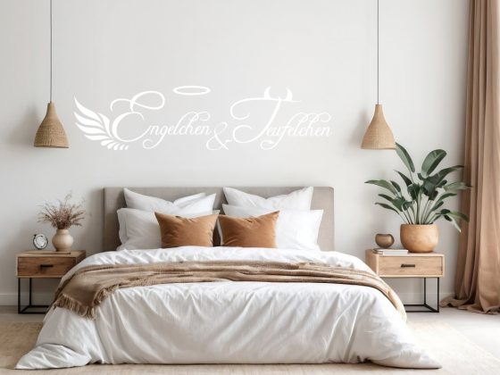 Preview: Wandtattoo Engelchen & Teufelchen über Bett