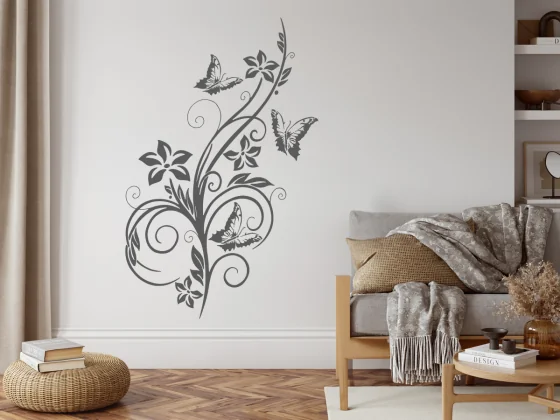 Wandtattoo mit Ornament und Schmetterling