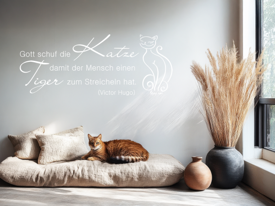 Preview: Wandzitat Gott schuf die Katze