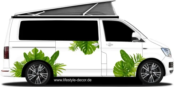 Aufkleber Dschungel Pflanzen Dekor Set auf weißem Van