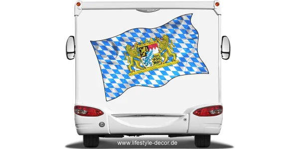 Aufkleber die Bayerische Fahne-auf Heck von Reisemobil oder Wohnwagen