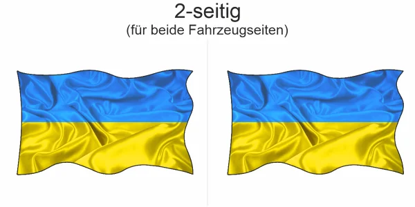 Aufkleber Fahne der Ukraine - Ansicht zweiseitig für beide Fahrzeugseiten