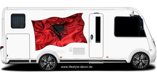 Preview: Aufkleber Fahne von Albanien Preview: Aufkleber Fahne von Albanien auf Fahrzeugseite von Wohnmobil