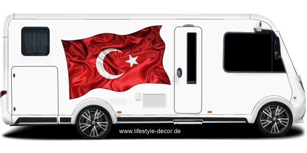 Aufkleber Fahne von der Türkei auf Fahrzeugseite von Wohnmobil