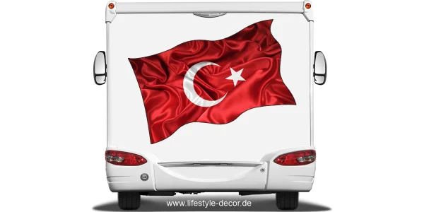 Aufkleber Fahne von der Türkei auf Heck von Reisemobil oder Wohnwagen