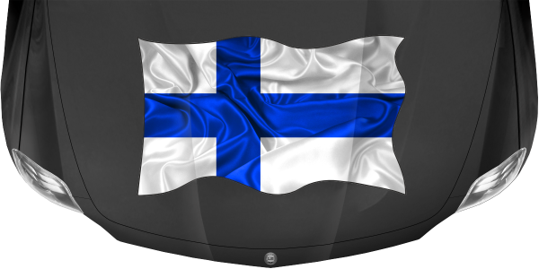 Preview: Aufkleber Fahne von Finnland auf Motorhaube von dunklem PKW, Reisemobil oder Camper