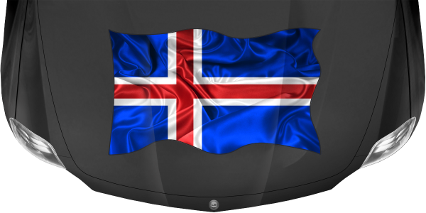 Preview: Aufkleber Fahne von Island auf Motorhaube von dunklem PKW, Reisemobil oder Camper