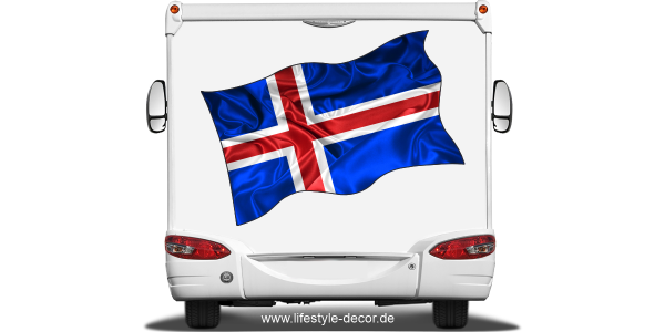 Preview: Aufkleber Fahne von Island auf Heck von Reisemobil oder Wohnwagen
