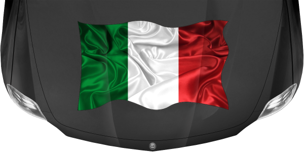 Preview: Aufkleber Fahne von Italien auf Motorhaube von dunklem PKW, Reisemobil oder Camper
