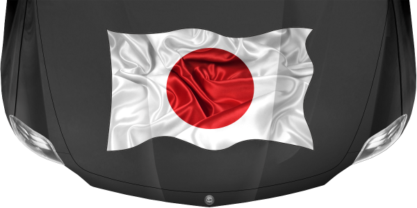 Preview: Aufkleber Fahne von Japan auf Motorhaube von dunklem PKW, Reisemobil oder Camper