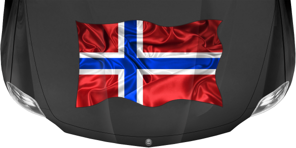 Preview: Aufkleber Fahne von Norwegen auf Motorhaube von dunklem PKW, Reisemobil oder Camper