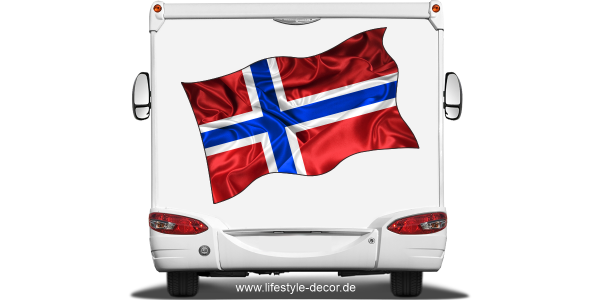 Preview: Aufkleber Fahne von Norwegen auf Heck von Reisemobil oder Wohnwagen