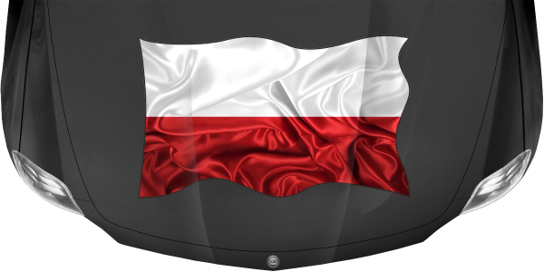 Preview: Aufkleber Fahne von Polen auf Motorhaube von dunklem PKW, Reisemobil oder Camper