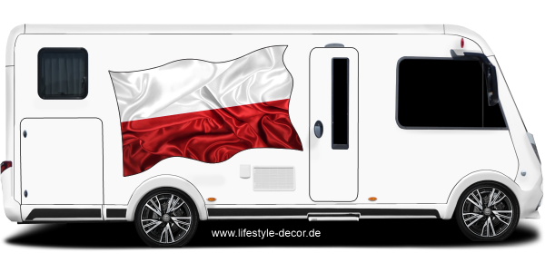 Preview: Aufkleber Fahne von Polen auf Fahrzeugseite von Wohnmobil