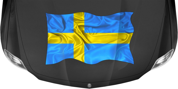 Preview: Aufkleber Fahne von Schweden auf Motorhaube von dunklem PKW, Reisemobil oder Camper