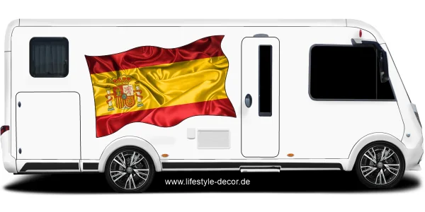 Aufkleber Fahne von Spanien auf Fahrzeugseite von Wohnmobil