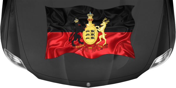 Preview: Aufkleber Fahne von Württemberg auf Motorhaube von dunklem PKW, Reisemobil oder Camper