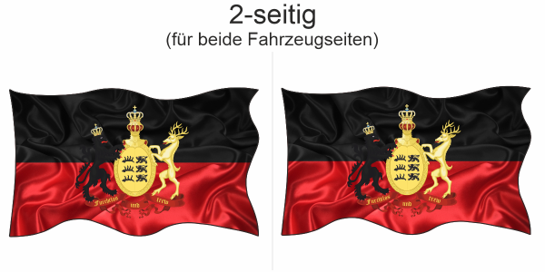 Aufkleber Fahne von Württemberg - Ansicht zweiseitig für beide Fahrzeugseiten