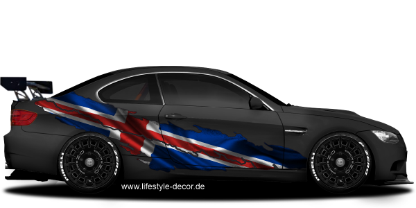 Preview: Aufkleber Flagge von Island auf Fahrzeugseite von dunklem Auto