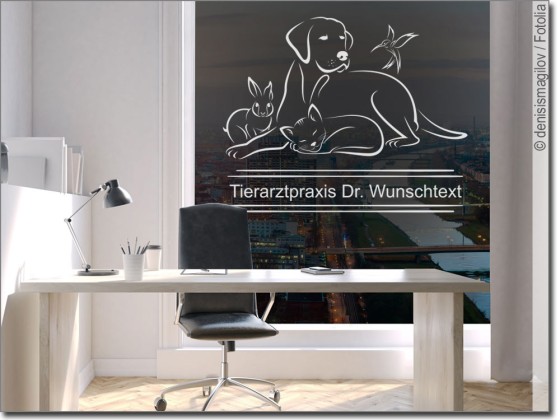 Preview: Glastattoo Tierarztpraxis mit Wunschtext Preview: Glastattoo Tierarztpraxis mit Wunschtext