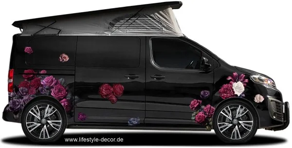 Aufkleber Gothic Rosen Dekorset auf dunklem Van