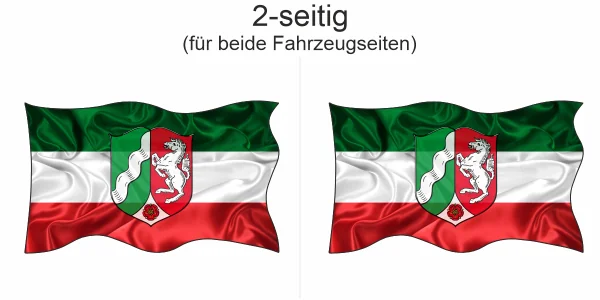 Aufkleber Nordrhein-Westfalen-Fahne - Ansicht zweiseitig für beide Fahrzeugseiten