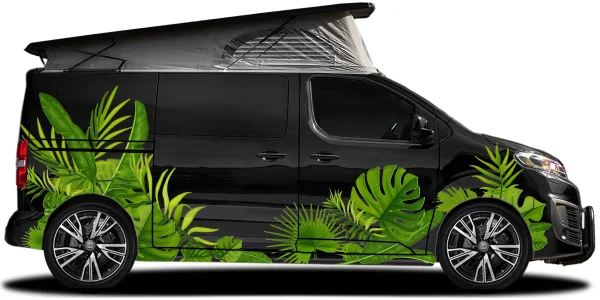 Aufkleber Dschungel Pflanzen Dekor Set auf dunklem Camper