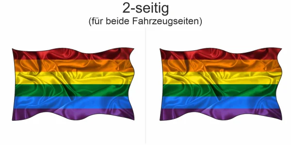 Aufkleber Regenbogenfahne LGBTQ - Ansicht zweiseitig für beide Fahrzeugseiten