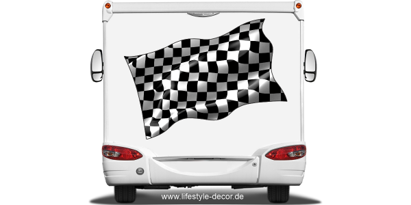 Preview: Aufkleber Startflagge auf Heck von Reisemobil oder Wohnwagen
