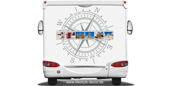 Preview: Caravan Aufkleber Windrose mit eigenen Fotos