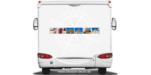 Preview: Caravan Aufkleber Windrose mit eigenen Fotos