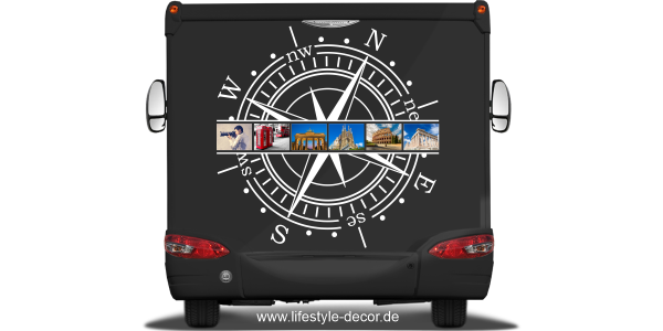 Preview: Caravan Aufkleber Windrose mit eigenen Fotos