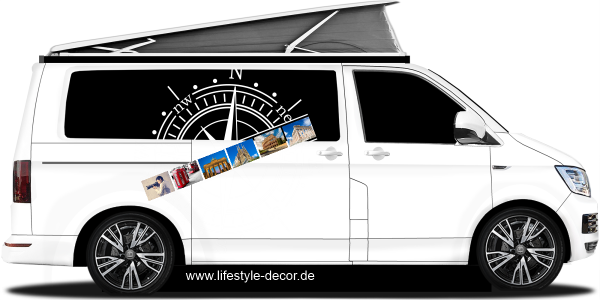Preview: Caravan Aufkleber Windrose mit eigenen Fotos