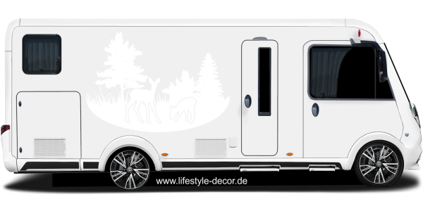 Preview: Wohnmobil Sticker Wald mit Rehen