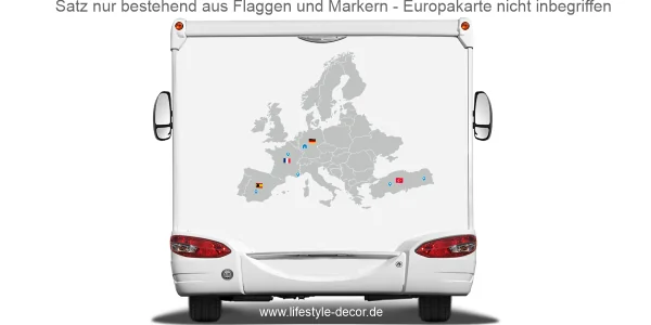 Aufklebersatz Flaggen von Europa auf dem Wohnwagenheck