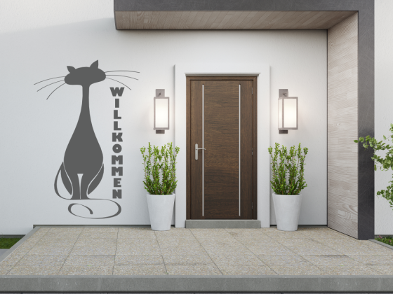 Preview: Außenwandtattoo Katze Willkommen