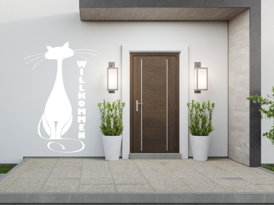 Preview: Außenwandtattoo Katze Willkommen