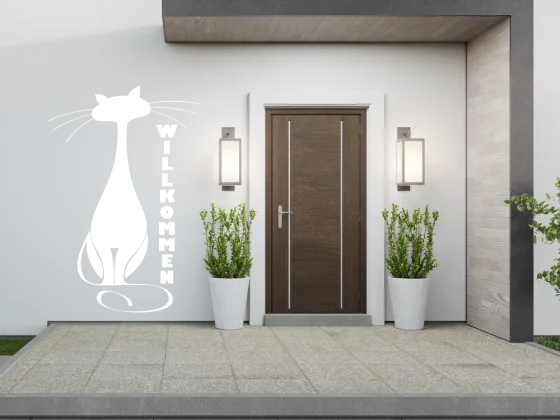 Aufkleber für die Fassade mit Willkommen und Katze - Ansicht Farbauswahl