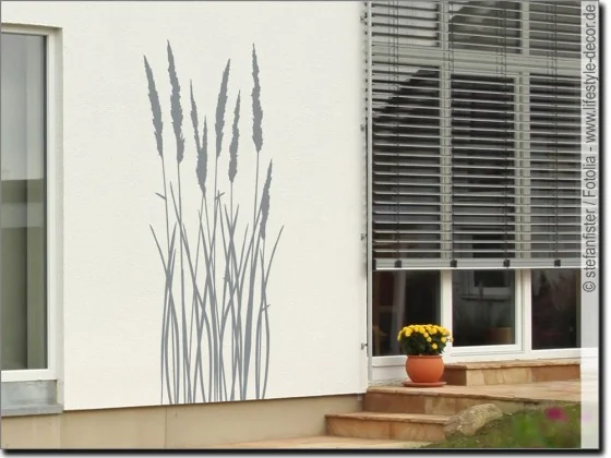 Sommerliche Gräser als Wandtattoo für Außenwände wie Putz, Backsteinmauer oder Holzzaun