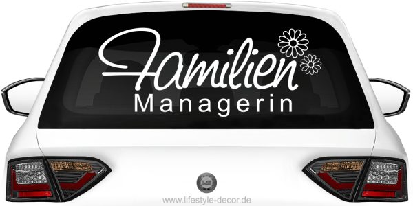 Preview: Auto Aufkleber Familien Managerin auf Heckscheibe - Ansicht Farbauswahl