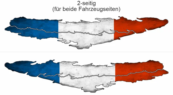 Auto Flaggenaufkleber Frankreich - Ansicht zweiseitig für beide Fahrzeugseiten