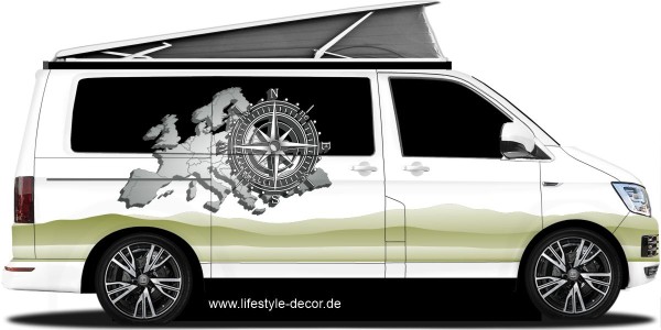 Preview: Autoaufkleber 3D Europakarte mit Windrose und Bergpanorama Preview: Autoaufkleber 3D Europakarte mit Windrose und Bergpanorama