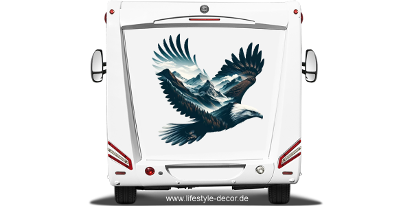 Preview: Autoaufkleber Adler mit Berglandschaft auf Wohnmobilheck