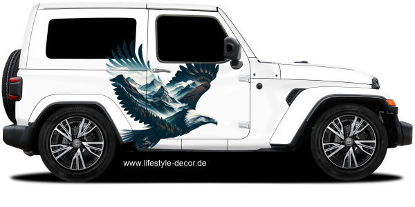 Preview: Autoaufkleber Adler mit Berglandschaft auf Fahrzeugseite