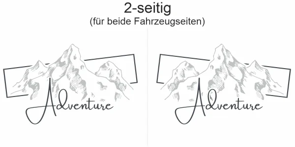 Autoaufkleber Adventure Mountains - Ansicht zweiseitig für beide Fahrzeugseiten